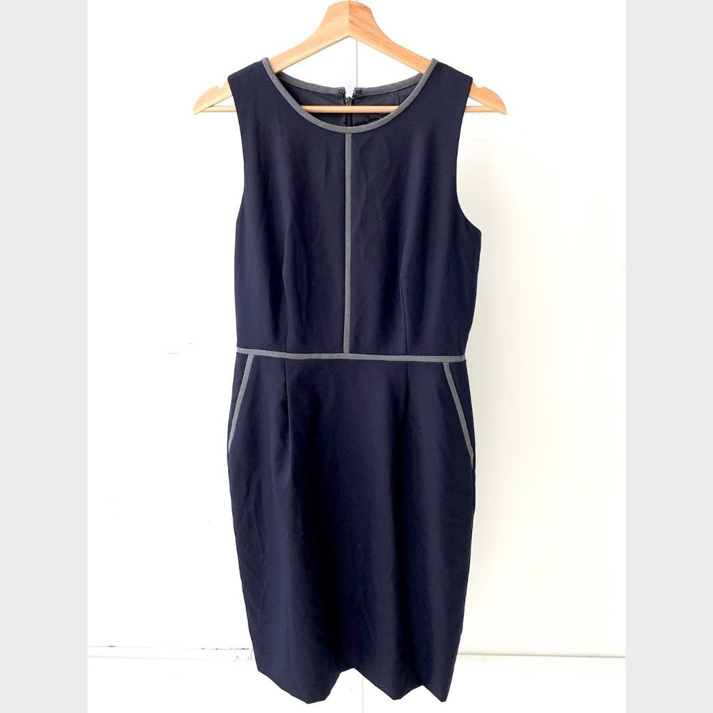 J.Crew Tipped Sheath Dress Wool Navy Gray 6